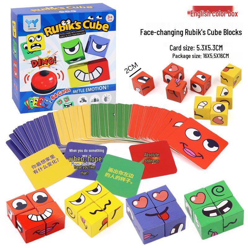 Face-Changing Cube Puzzle: Educational and Fun Building Blocks for Parent-Child Interaction, with Focus and Truth or Dare Game Elements.