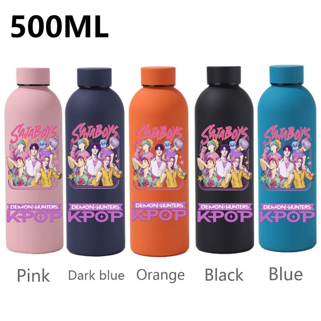 500ML KPop Dämonenjäger Cartoon Druck Sport Auslaufsicher Hohe Qualität Edelstahl Isoliert Wasserbecher Geburtstag Geburtstag Hohe Qualität Geschenke