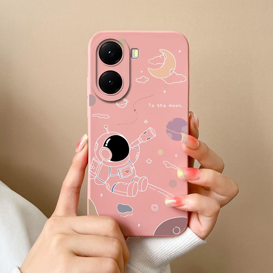 Krásný kreslený kryt s astronauty na telefon pro redmi 10 11 12 13 14C 14R měkký čtvercový tekutý silikonový protiskluzový kryt pro redmi 10 11 12 13 14C 14R