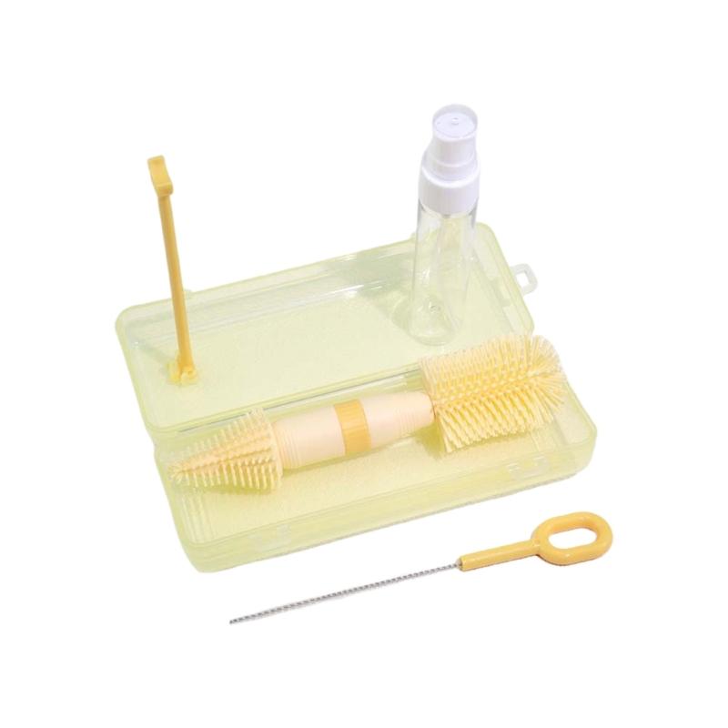 Double Head Infant Bottle Cleaning Brush Kit Flexible Silicone Handle Removable Drying Rack Design Organsier Case