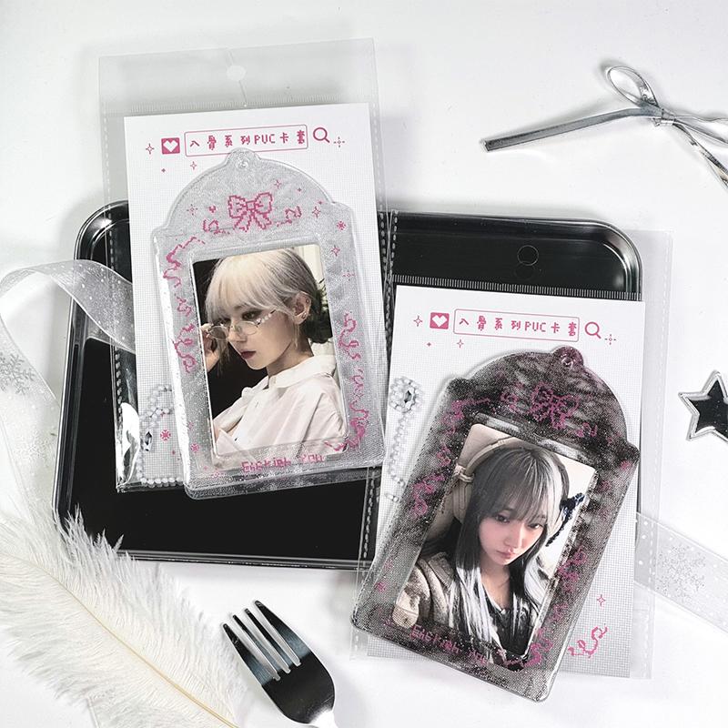 Pixel Style Kpop Photocard Holder Id Badge Holder Student Bus Card Protective Photo Sleeves Bowknot Photo Card Holder