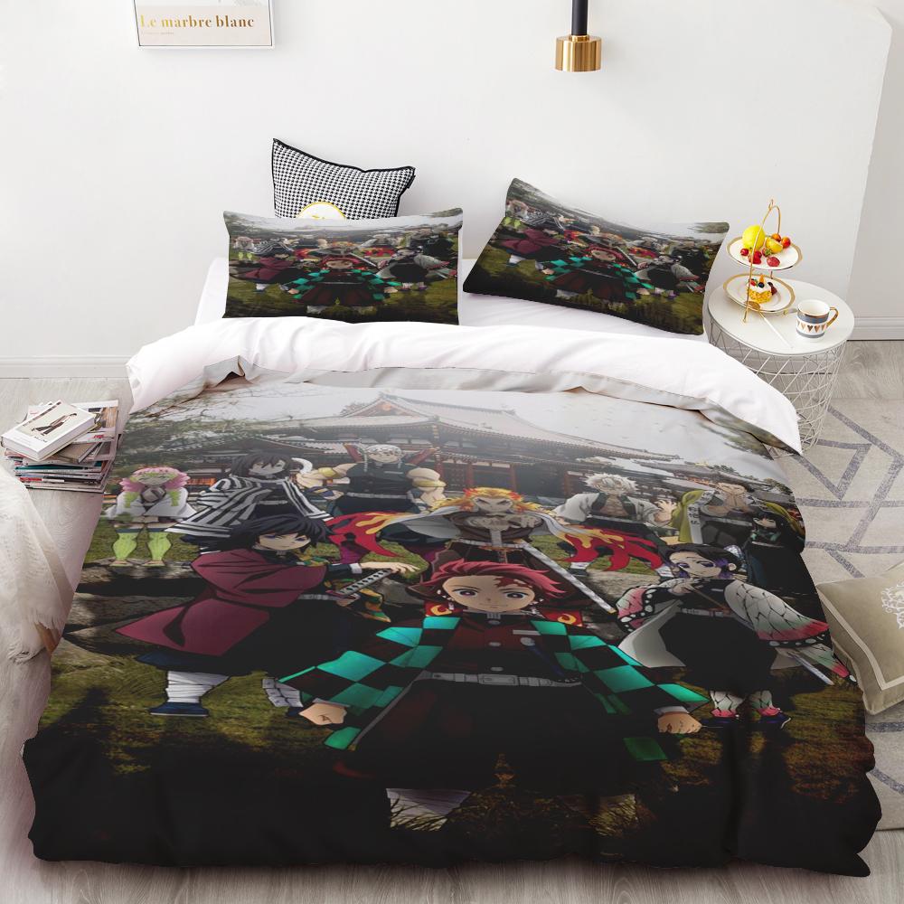 Duvet Covers Demon Slayer Bedding Sets Cartoon Comforter Bed Linen Boys Kids Single Double Size Soft Bedclothes Home Decor Anime
