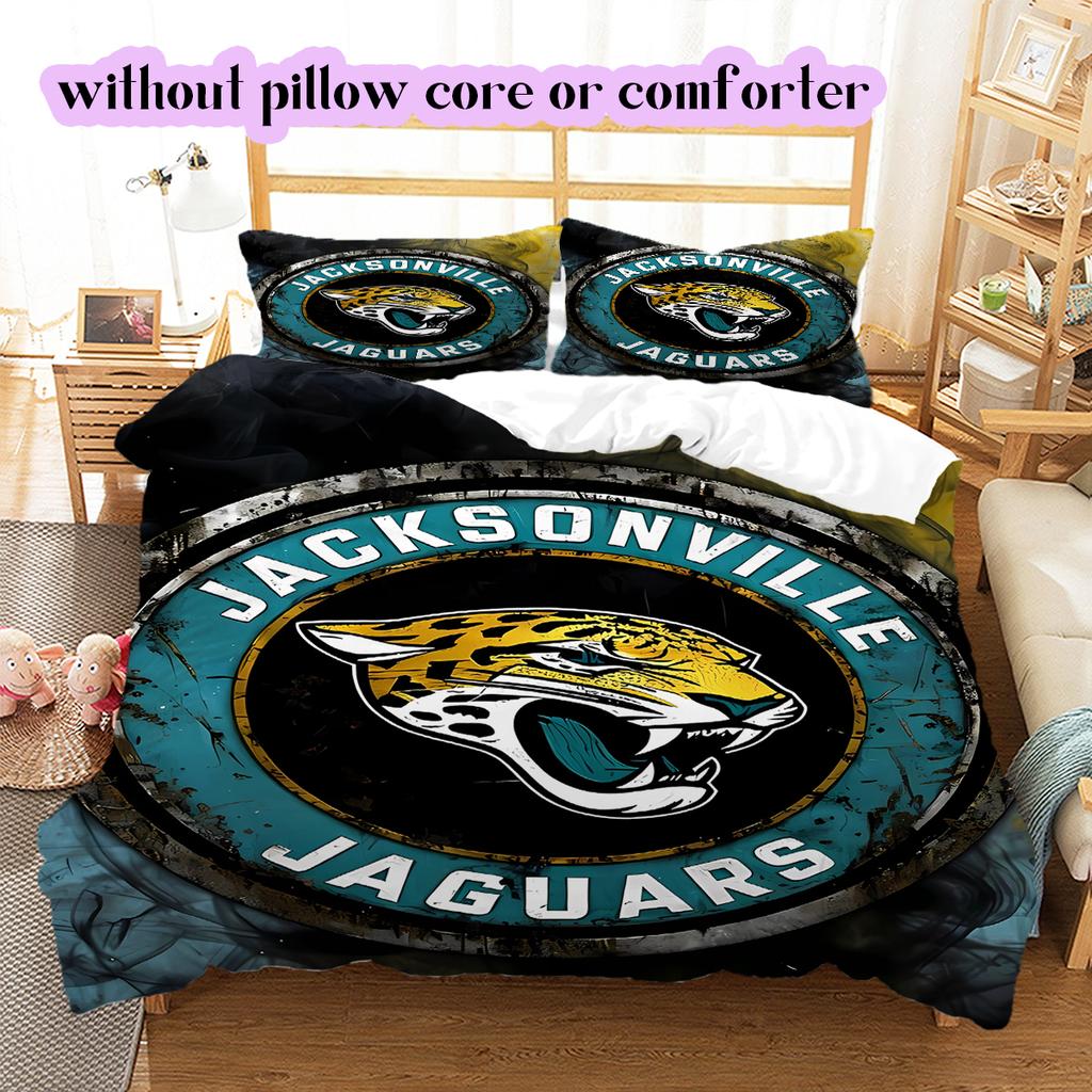 Jacksonville Jaguars Pattern Bedding Quilt Set Quilt Cover Pillowcase Home Decoration Birthday Gift (1 * duvet cover + 2 * pillowcase, without core)