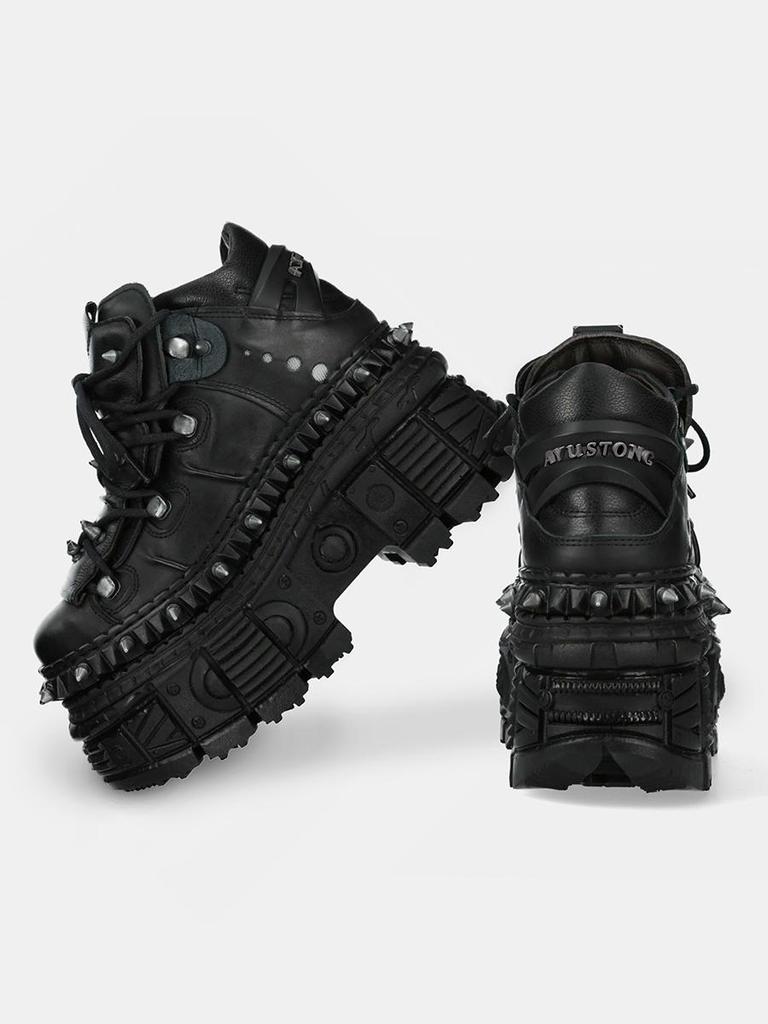2025 New Punk Style Women Shoes Lace-up Heel Height 10CM Platform Shoes Woman Metal Decor Woman Sneakers Gothic Ankle Rock Boots