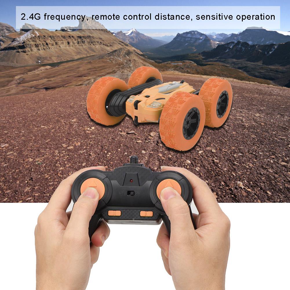 Remote Control Mini Plastic Light Double Sided Electric 360 Degrees Rotation Car Children Toy (Orange)