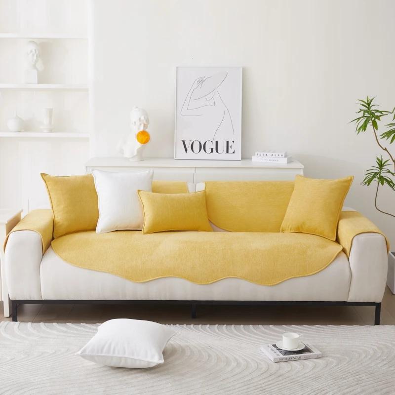 Chenille Non-slip Sofa Cushion Solid Color Sofa Cover Four Seasons Universal for Living Room Sofas 1PC All-Inclusive Towel