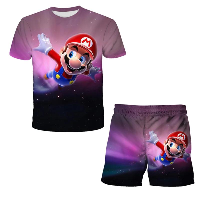 2025 MINISO Dětské oblečení Sady Cosplay Super Mario Trička Šortky 2 ks Obleky Děti Chlapci Dívky Topy Tričko Mario Bros Tričko Kalhoty Oblek