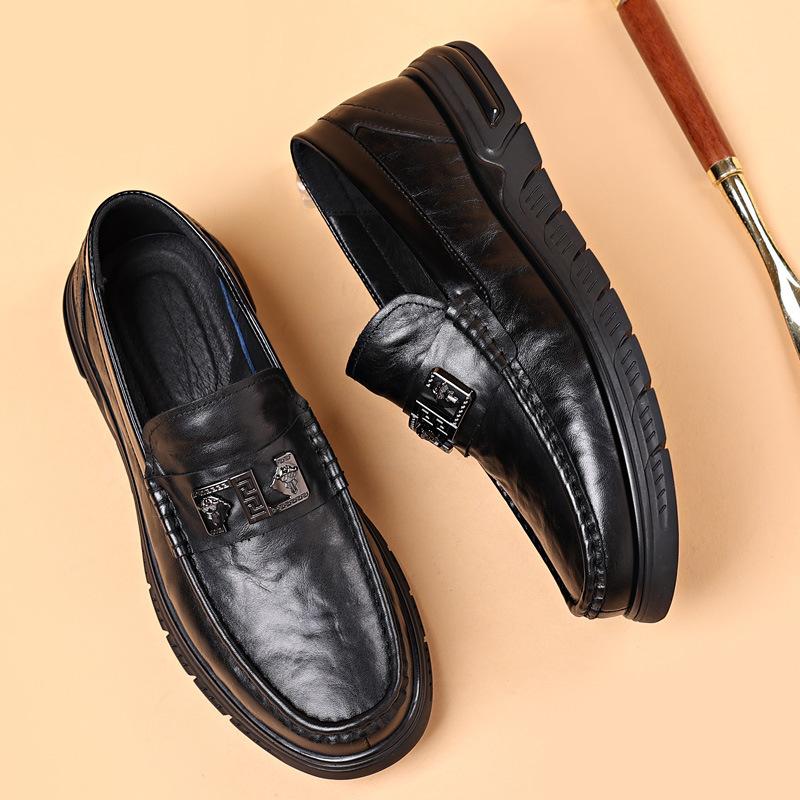 New First-layer Cowhide Men's Casual Leather Shoes Genuine Leather Breathable Beanie Shoes Men's Single Shoes One Pedal Men's Shoes Shoes