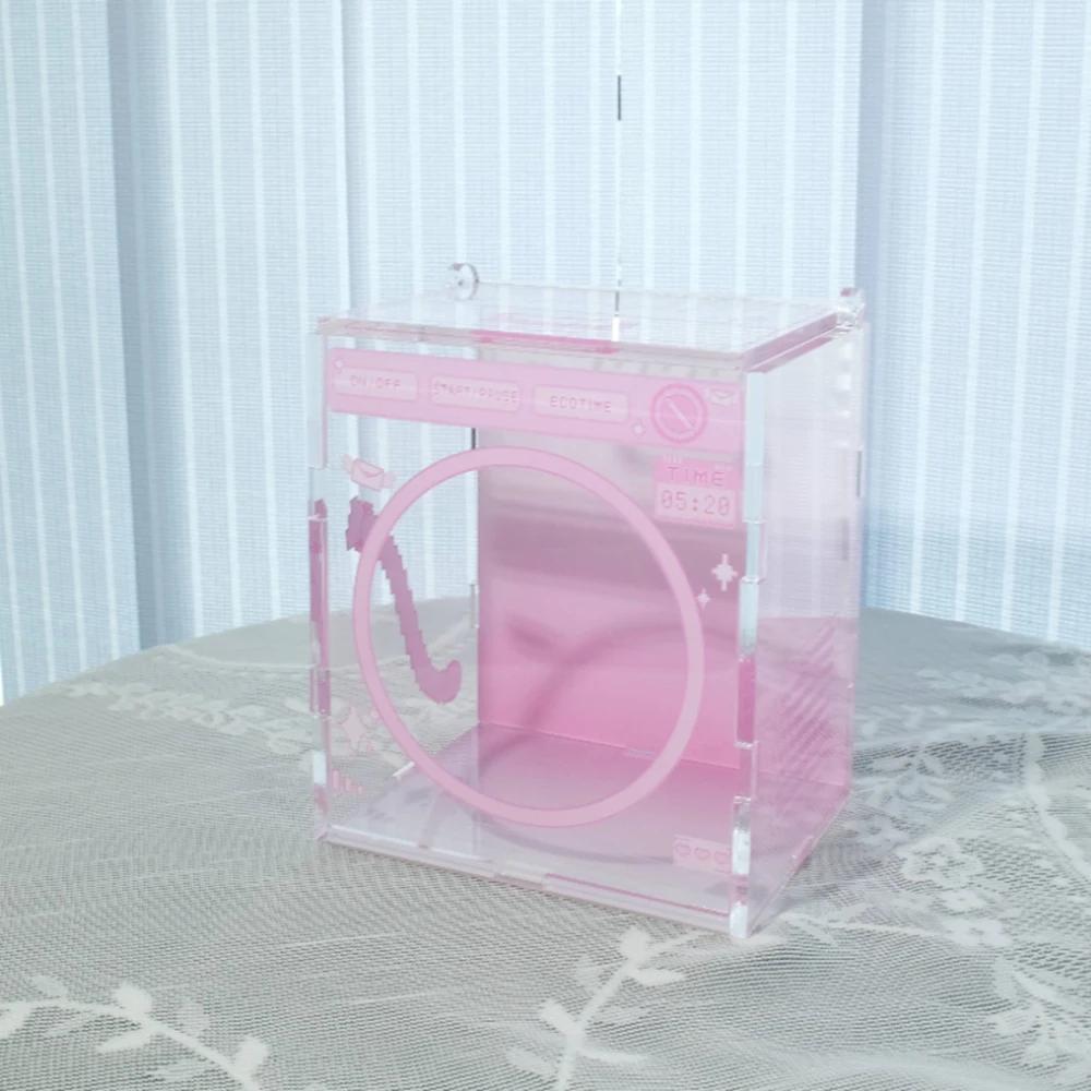 

Washing Machine Shape Figure Acrylic Badge Storage Box Dustproof Creative Doll Display Shooting Props Gift for Kids рожевий