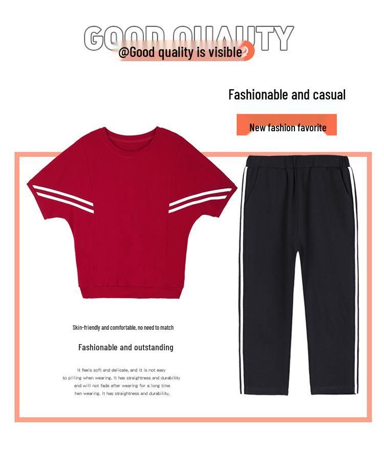 Women's Summer Fashion Cotton Sportswear Set: Batwing Shirt & Mid-Length Pants