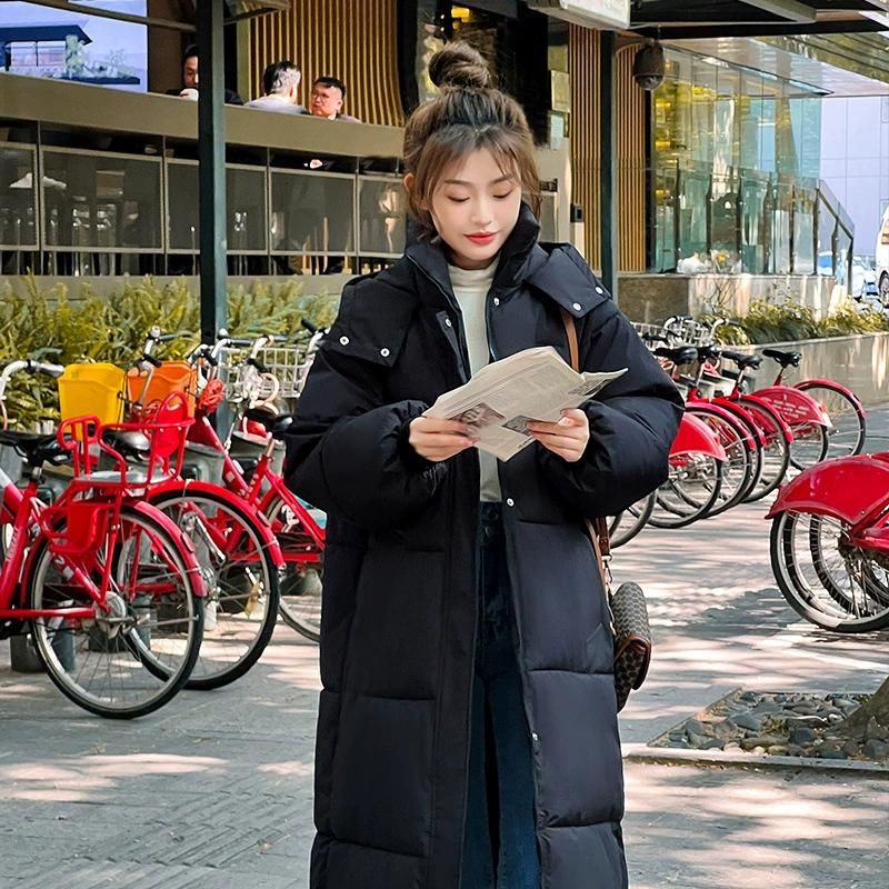Giacca Imbottita Invernale Media Lunghezza Sopra il Ginocchio Piumino Imbottito da Donna Versione Coreana di Giacca Imbottita Spessa Larga con Cappuccio