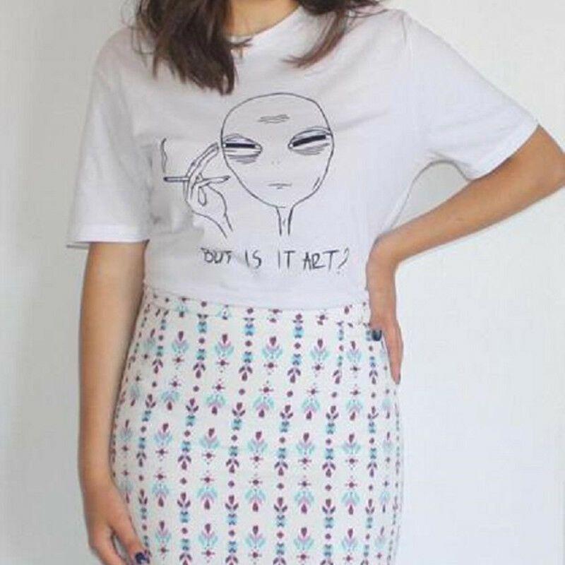 Premium Quality Alien Smoking T-shirt Funny Graphic Print Tees For Women