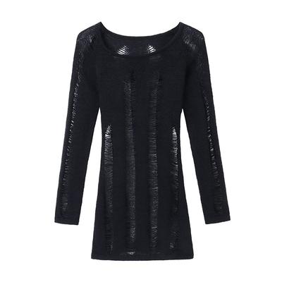 Thin Sweet and Spicy Off Shoulder Spring French Style Design with Long Sleeved Spicy Girl Knitted Sweater and Hollowed Out Top