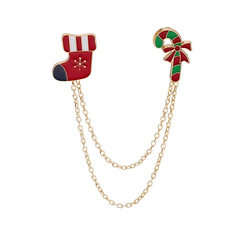 2021 New Christmas Brooch Santa Snowflake Oil Double Chain Christmas Brooch