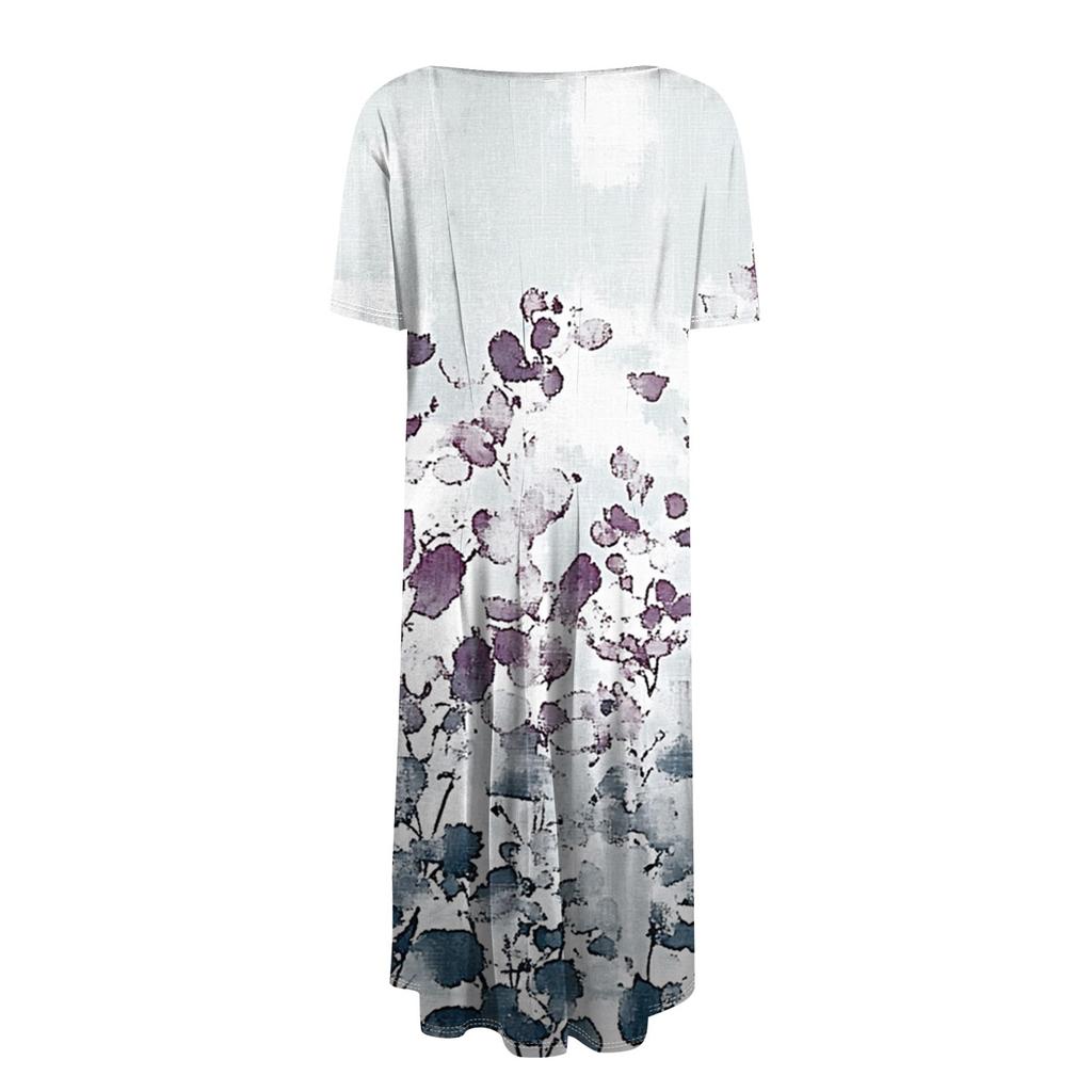 Women's Loose Casual And Fashionable Round Neck Short Sleeved Printed Mid Length Dress