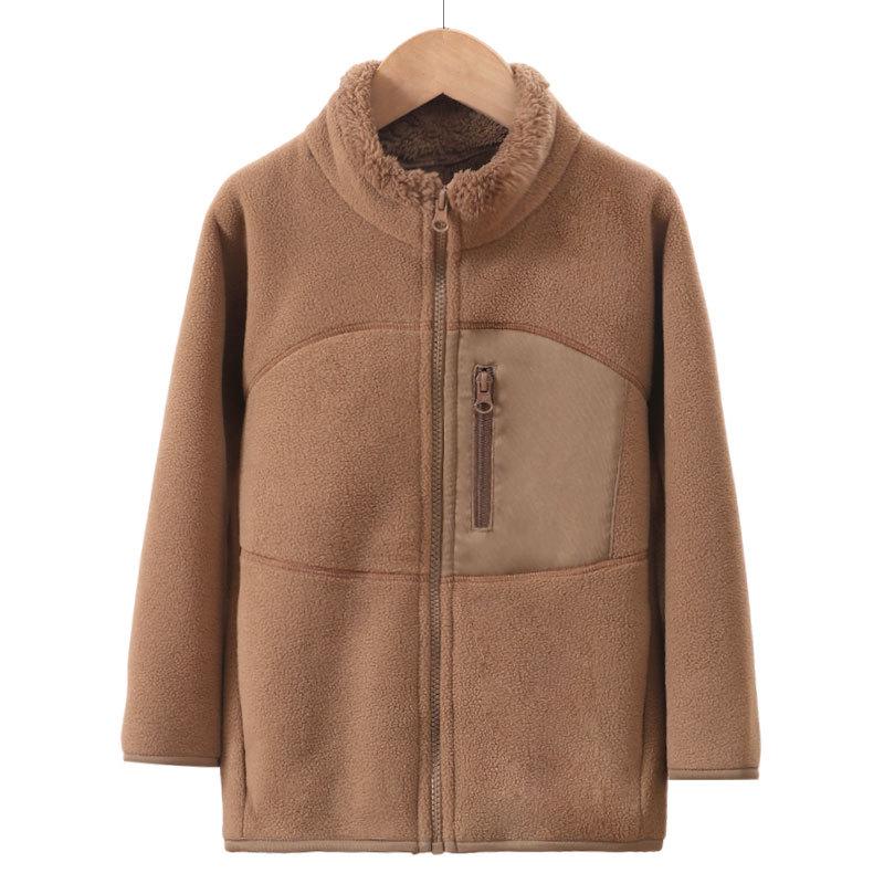 Kids' Thick Fleece-Lined Winter Coat with Stand Collar - Warm, Windproof, and Comfortable for Parent-Child Wear