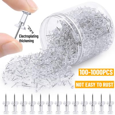 Clear Push Pins with Plastic Head & Steel Point, Thumb Tacks for Bulletin Cork Board, Wall Hanging, Photos, Home Office & Craft Projects