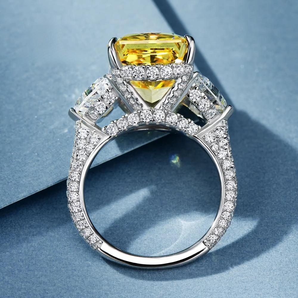 Luxusní žluté drahokamy CZ diamantové prsteny 925 stříbro rhodiované zirkonové jemné šperky prsten pro ženy