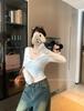 Chic V-Neck Long-Sleeve Lace T-Shirt for Women - Elegant White Base Layer for Autumn/Winter