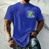 Men's Vintage Textured Print Short Sleeve T Shirt Loose Fit Casual Summer Daily Wear Top with Graphic Fish Design