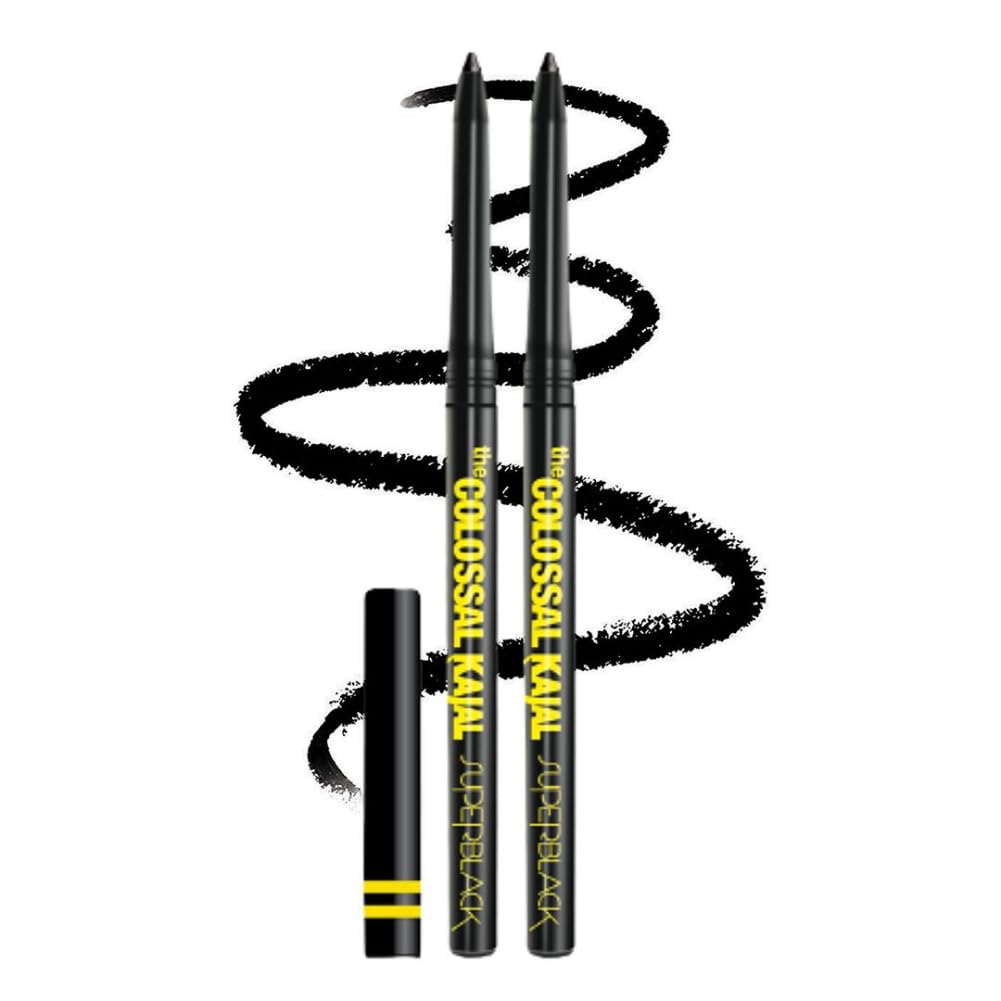 Maybelline New York Colossal Kajal Super Black Eye Pencil 0.35g Pack Of 2 Waterproof Smudge Proof Long Lasting Intense Color Sharp Definition