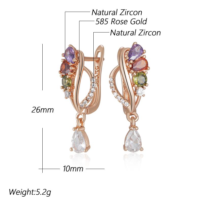 Shiny Colorful Natural Zircon Drop Earrings For Women Fashion  Rose Gold Color Accessories Daily Vintage Jewelry