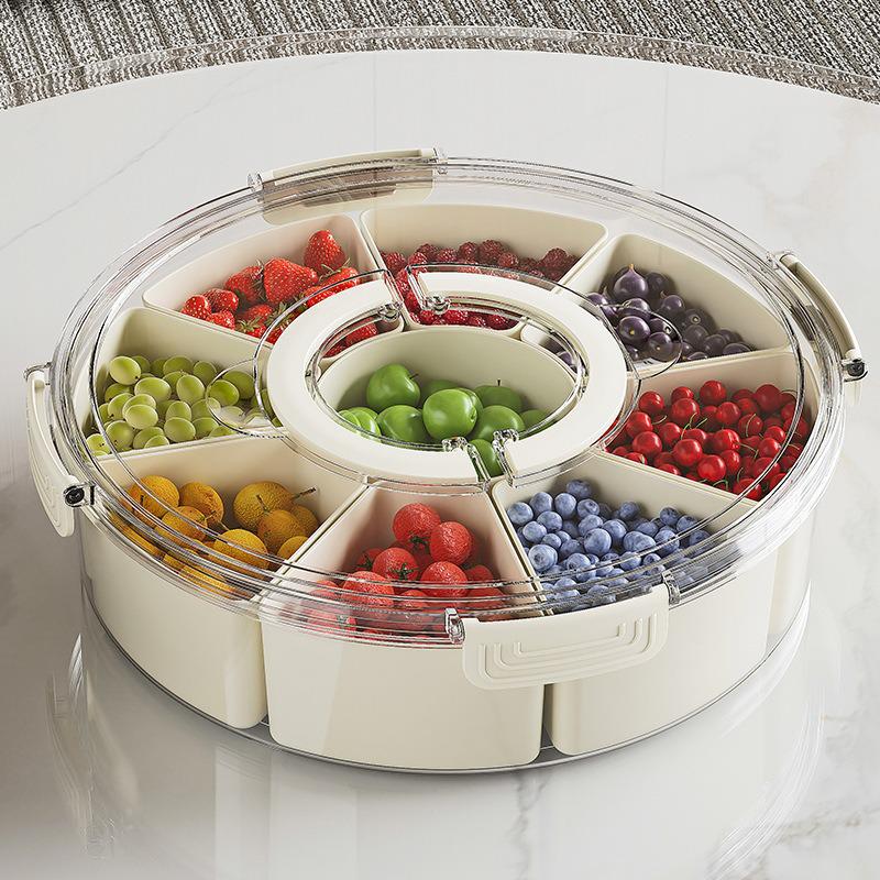 9-Compartment Spice Storage Box with Handle, Multi-use Dried Fruit Tray, Fridge Organizer, Airtight Fresh-Keeping Container