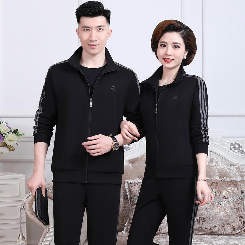 

Повседневный спортивный костюм с капюшоном для пар среднего и пожилого возраста - Мужской и женский весенне-осенний комплект из двух предметов XL