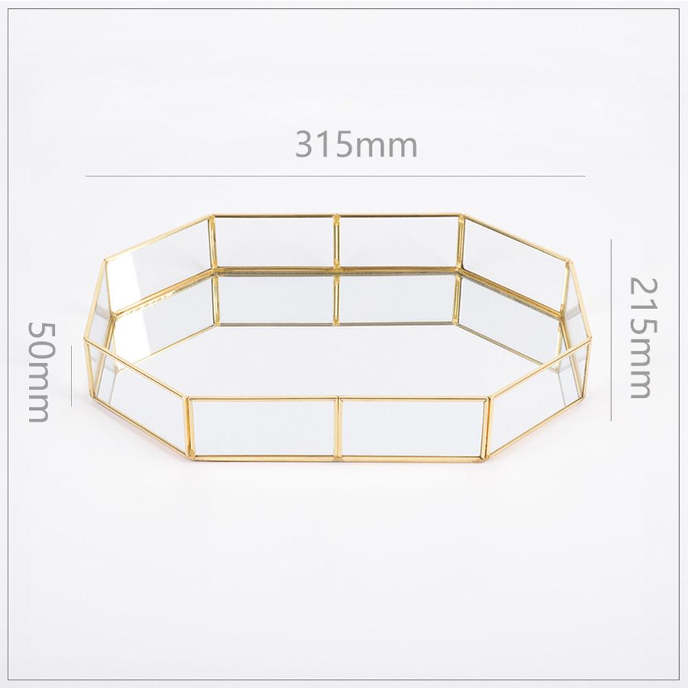 Retro Brass Storage Tray Glass Makeup Organizer Tray Dessert Snack Plate Jewelry Display Stand Home Kitchen Decor