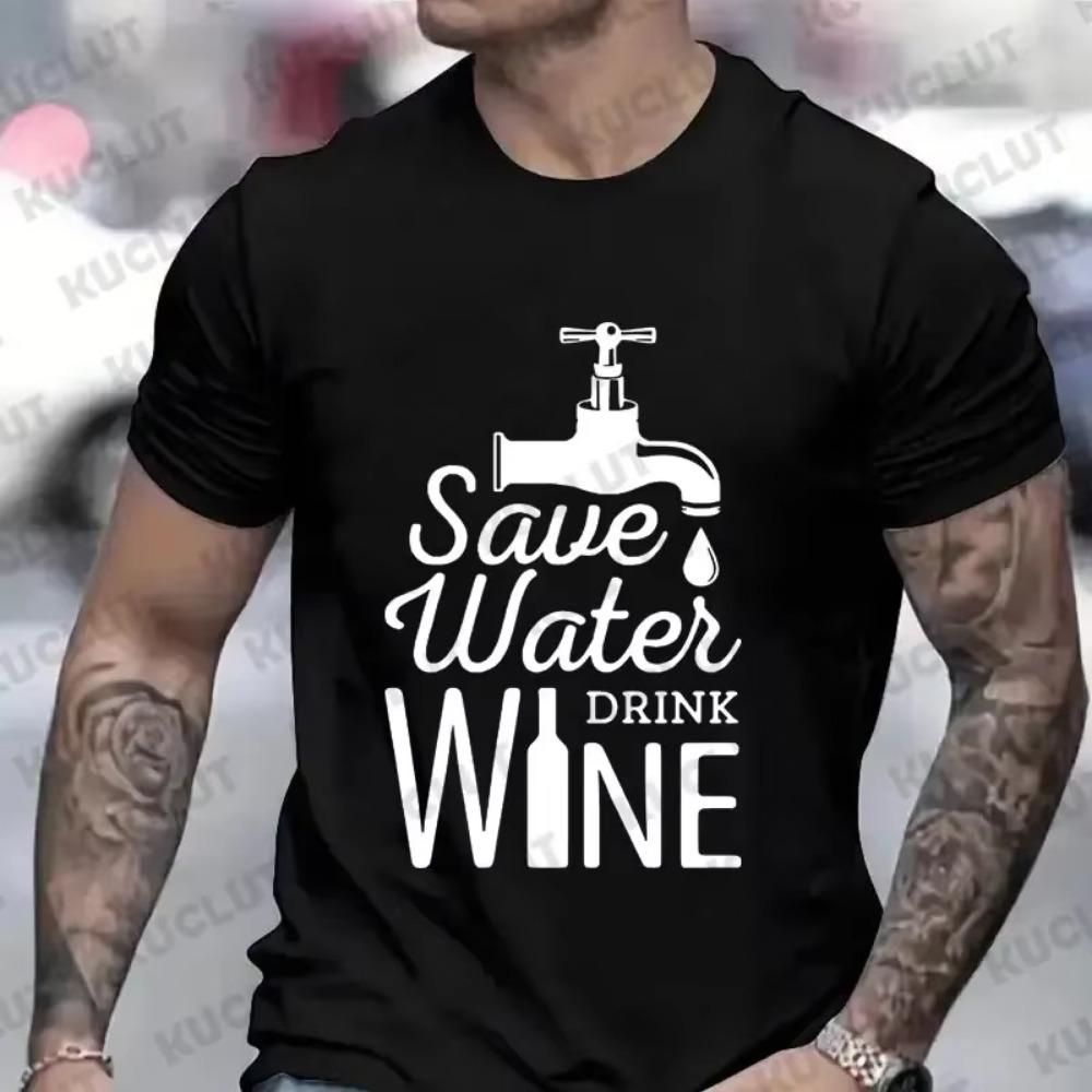 T-Shirt for Men Save Water Drink Wine Graphic Unisex Clothes Winery Trip Tshirt Wine Tasting Outfit Group Tops Wine Drinking Tee