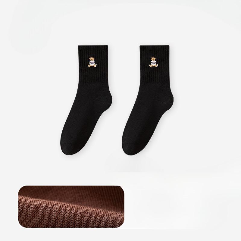 Female Autumn Cotton Cute Bear Embroidery Moisture Absorption Perspiration Breathable Tube Socks