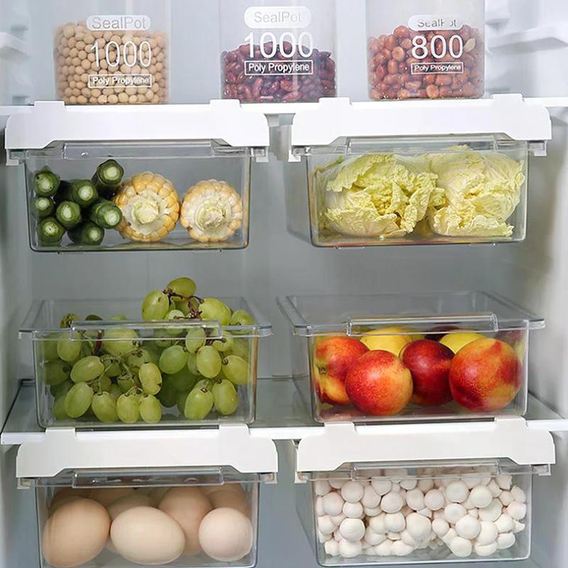 Transparent Kitchen Storage Box Egg Organizer Container for Fruits & Vegetables - Under-shelf Refrigerator Drawer Preservation
