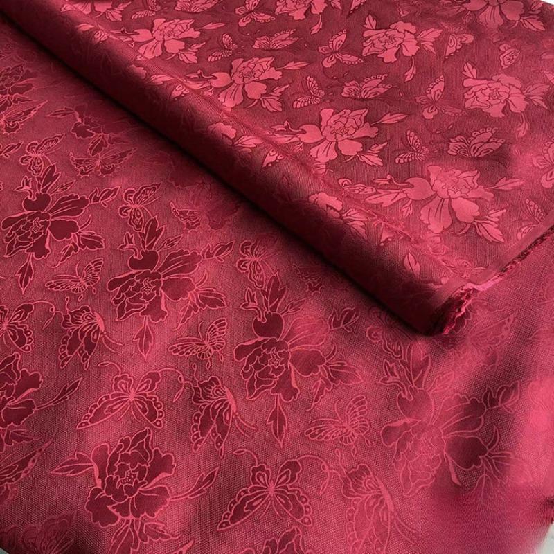 Breathable Mulberry Silk Jacquard Fabric Hollow Flower Luo Silk Fabric for Sewing Traditional Chinese Dress Cheongsam Clothes