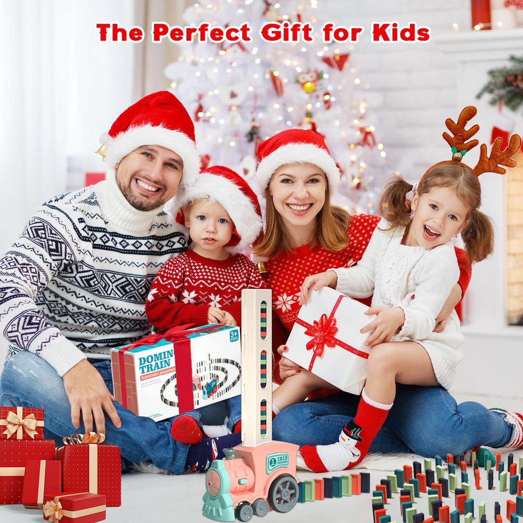 Elektrický domino vláček s 150 kostkami, automatické kladení, vzdělávací hračka, perfektní vánoční dárek - modrá a růžová varianta