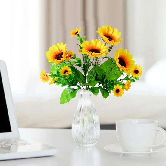 Artificial Sunflower 13 Head Realistic Fake Silk Flower Home Office Wedding Party Table Centerpiece Indoor Outdoor Faux Bloom Decoration