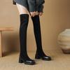 Damenstiefel mit hohen Absätzen Herbst und Winter klassisch vielseitig dickabsätzig Überknie-Stiefel in großen Größen mit elastischem Schaft