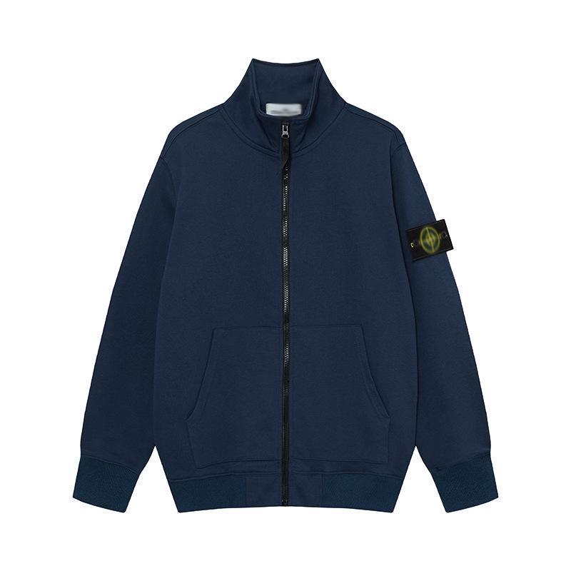 Cross Classic STEIN Stehkragen Reißverschluss Strickjacke Frottee Ärmel Abzeichen Lässige Herrenjacke