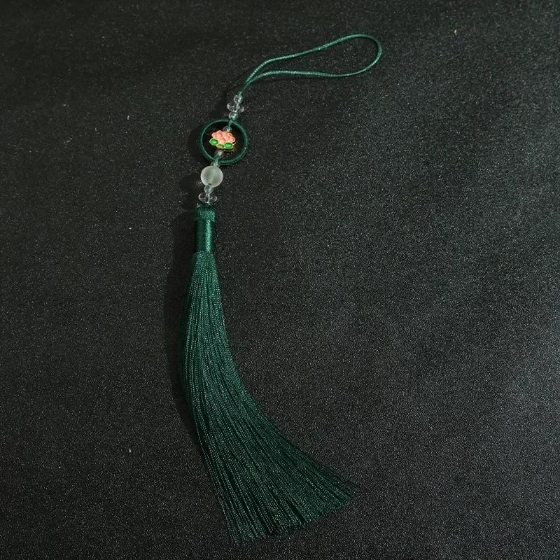 Chinese Retro Auspicious Lotus Beaded Tassel Fringe Women's Handbag Cheongsam & Hanfu Decoration Folding Fan Sachet Car Pendant