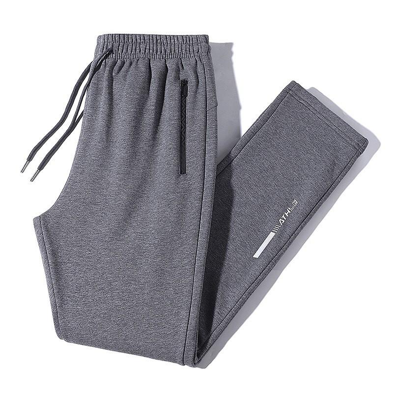 Mens Winter Warm Fleece-Lined Loose Fit Casual Jogger Pants Elastic Waist Straight Leg Cotton Blend Plus Size