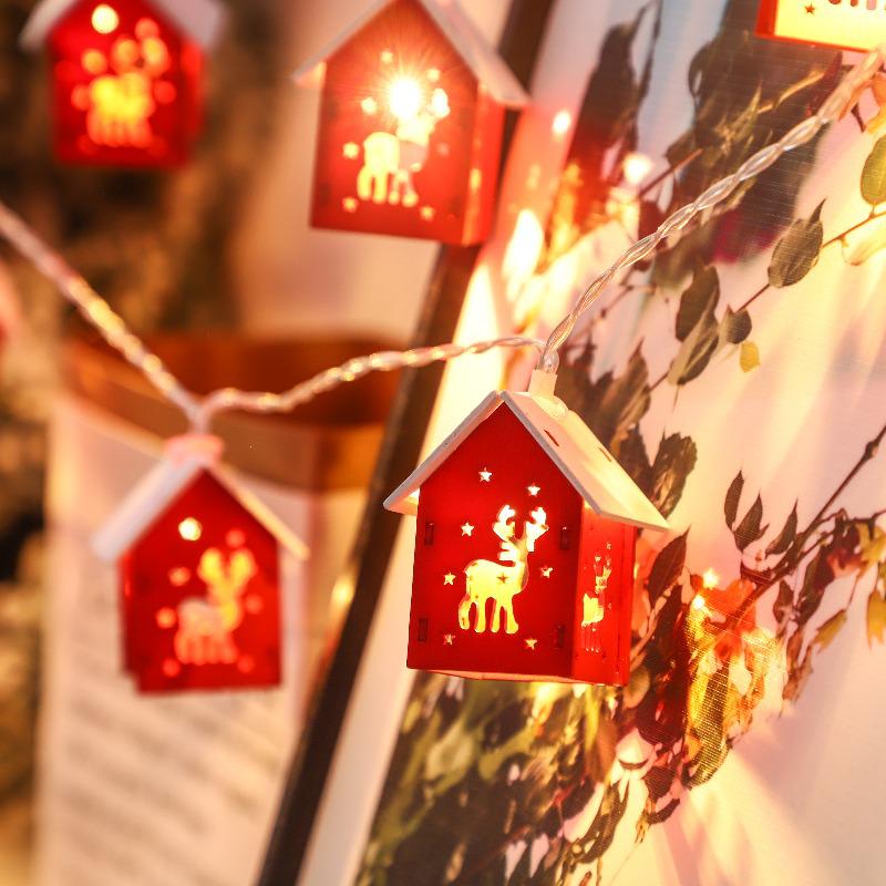 Wooden Christmas House LED String Lights - Colorful, Glowing Decor for Room and Bedroom