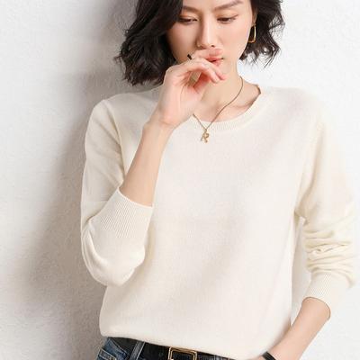 Spring and Autumn Women's Sweater Pullover Knit Sweater Round Neck Long Sleeve Sweater Bottom Shirt Solid Color Sweater