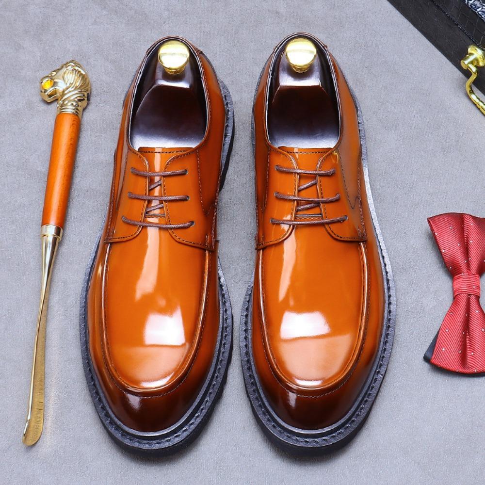 Leather shoes men's business casual shoes British men's shoes bright leather dress shoes