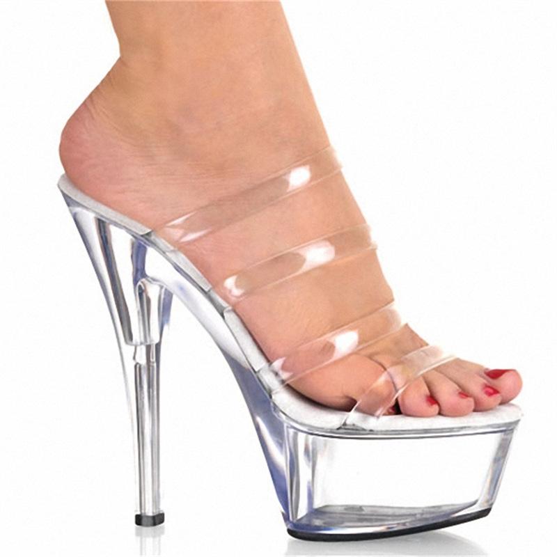 

Женские туфли, прозрачные босоножки с кружевом «рыбий рот», танцевальные туфли на тонком каблуке, каблук 15 см, платформа 5 см, YKC 46 белый