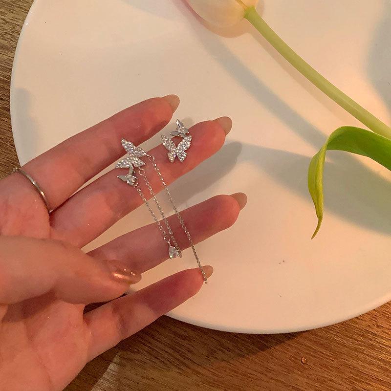 2025 Trendy Korean Micro-Inlaid Zircon Bow Earrings with S925 Silver Needle and Pearl for Women
