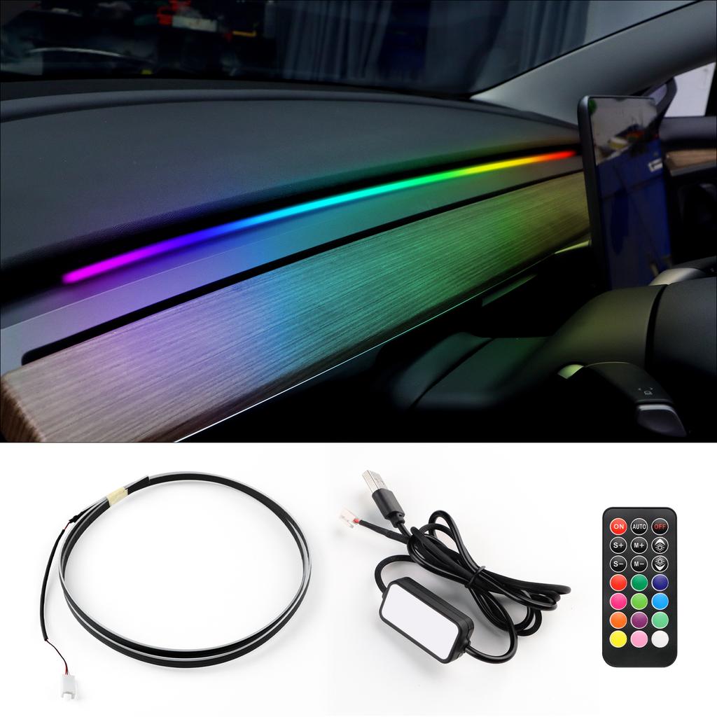 Für Tesla Model 3 Y 2021-2023 Armaturenbrett Ambientebeleuchtung USB-Anschluss Bluetooth APP-Steuerung Mehrfarbige Innenraumdekoration Auto Zubehör