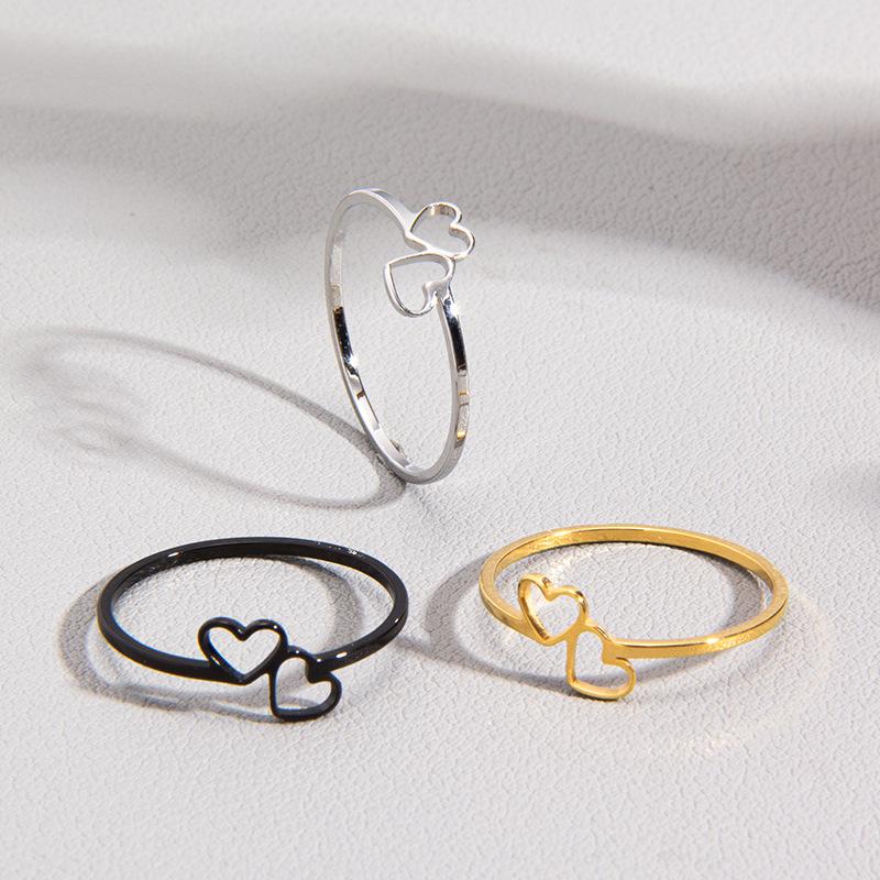 Stainless Steel Ring Hollow Double Heart Fashion Ladies Loop Design  Non Fading Rings for Women  Party Sweet Lovers Gifts