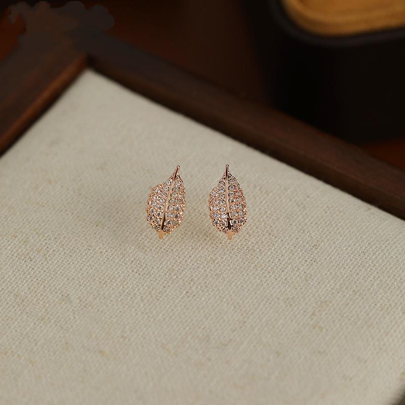 Zircon Leaf Ear Acupuncture Niche Design Earrings Light Luxury Premium Stud Earrings Earrings 2026