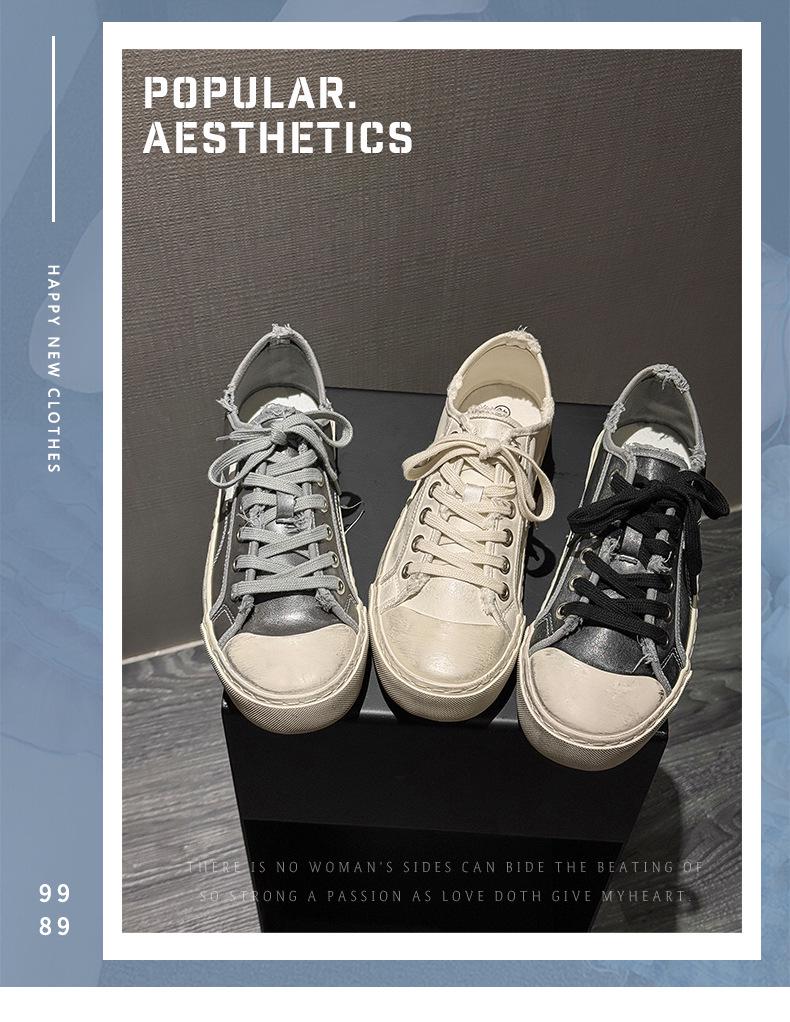 Men's Casual Distressed White Leather Shoes - Lightweight, Soft Sole, Versatile Fashion Sneakers X511