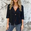 Women's Fashionable Solid Color Loose Three Quarter Sleeve Button Pocket Casual Jacket