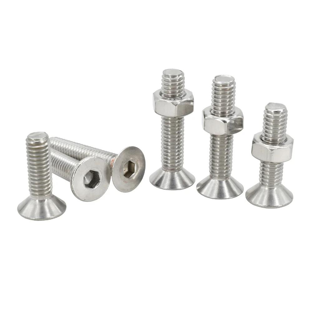 Hexagonal Countersunk Screw Nut Washer Set Metric Threaded Hex Bolt Nuts Spacer Kit Machine Screws Gasket Stainless Steel M2-M6